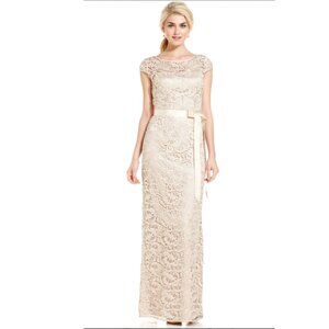 Adrianna Papell Cap-Sleeve Illusion Lace Gown, Size 10
